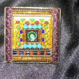 Adaya square Brooch pin Swarovski crystal dichroic glass Maya Reitan Israel